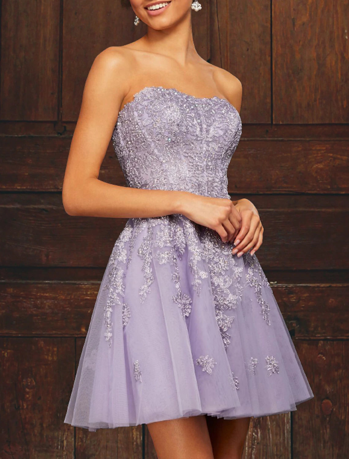 Abiti da ballo a trapezio, taglie forti, per ballo di fine anno, laurea, corto/mini, senza maniche, senza spalline, rosa, in tulle con applicazioni