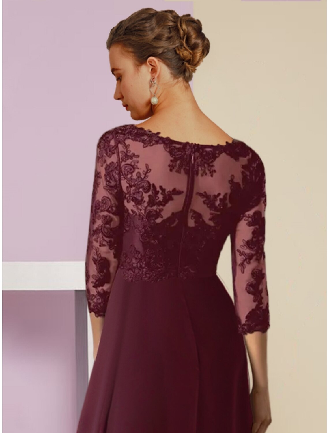 Burgundy Lace V-Neck A-Line High-Low Evening Dress
