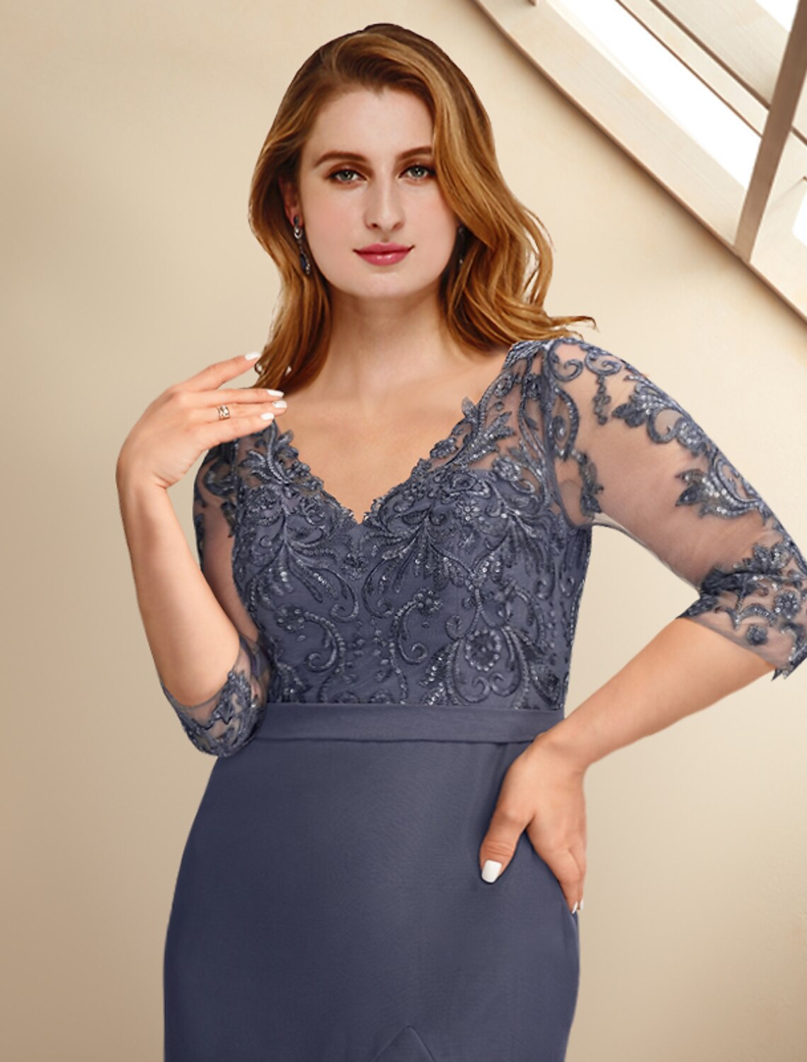 Abiti da sposa a trapezio per la madre della sposa, taglie forti, eleganti, con curve che nascondono la pancia, lunghezza alla caviglia, maniche corte, scollo a V, in chiffon con applicazioni di volant