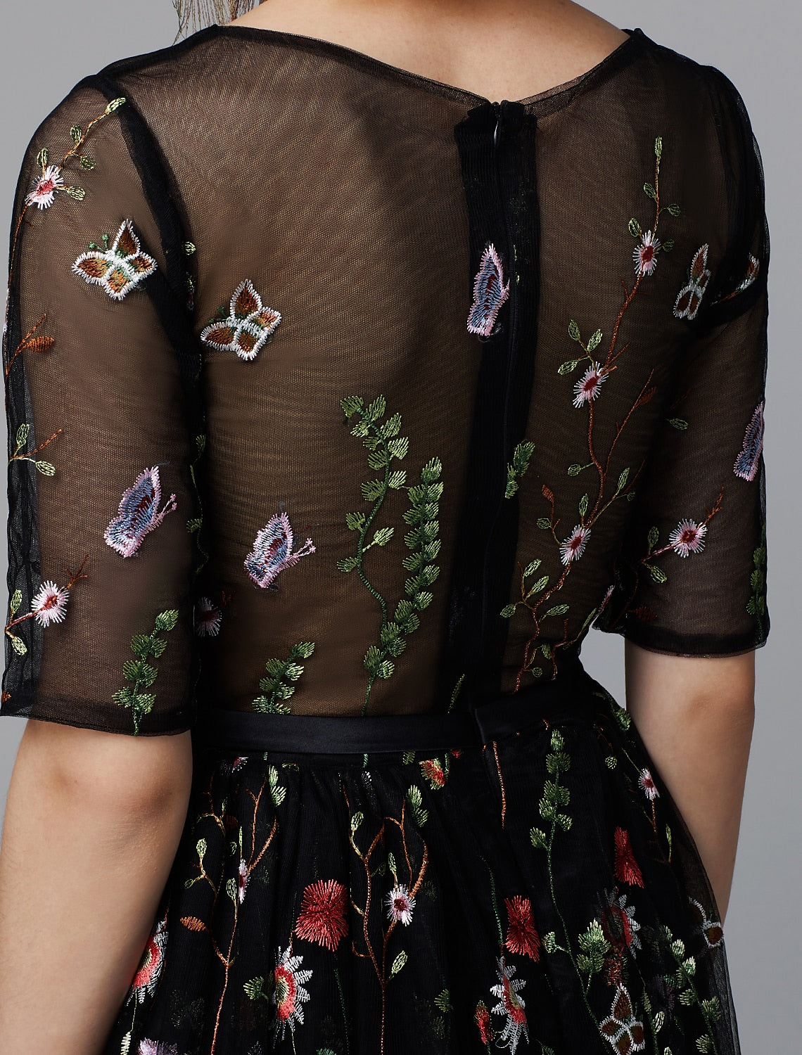 Abito a trapezio floreale, da invitata a nozze, per le feste, lunghezza tè, maniche corte, scollo a V, in pizzo con applicazioni ricamate