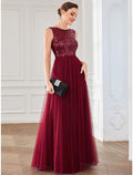 Burgundy Sequin Tulle A-Line Floor-Length Bridesmaid Dress