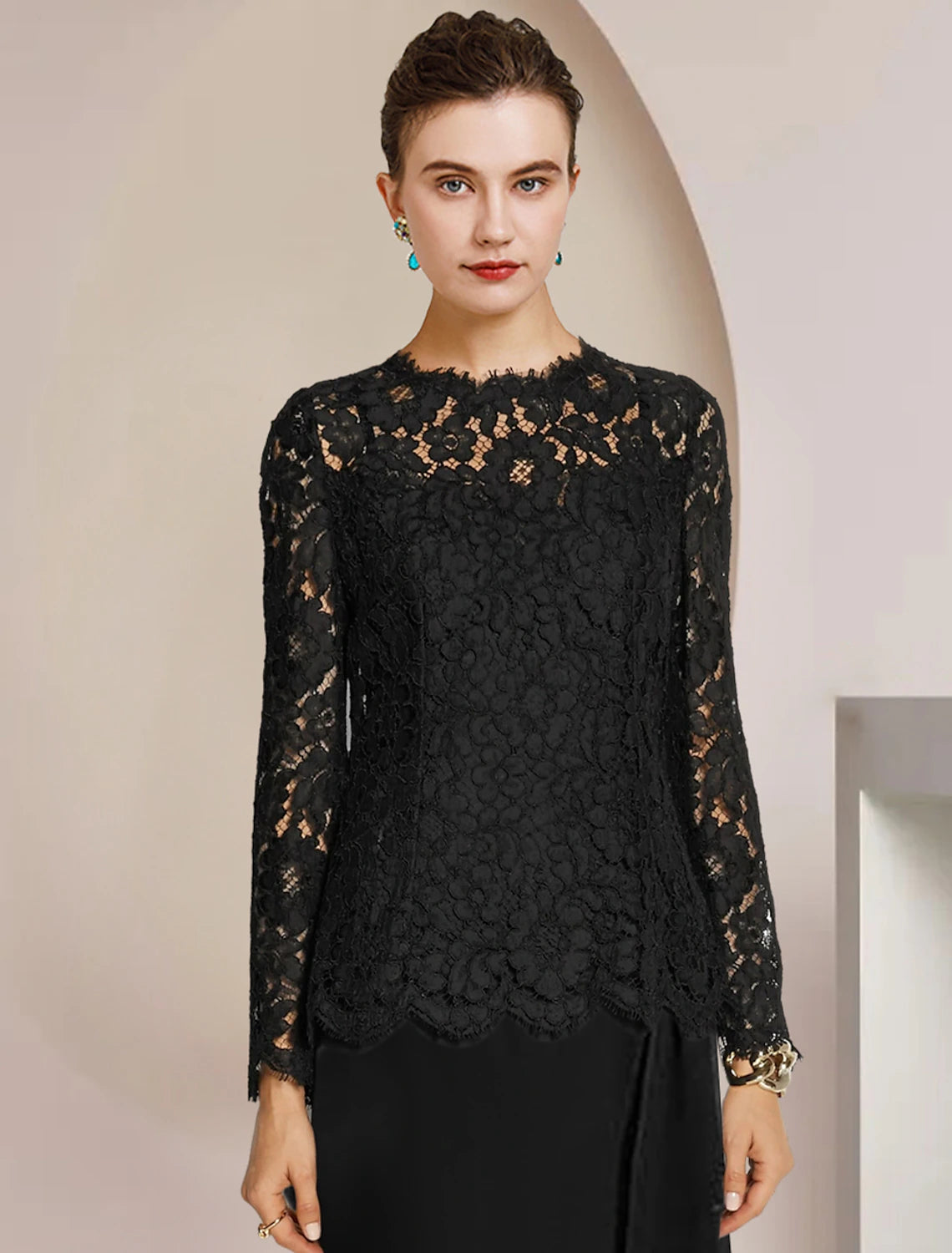 Abito da cerimonia per la madre della sposa, a trapezio, elegante, vintage, con scollo a barchetta, lunghezza pavimento, in chiffon, pizzo, maniche lunghe con arricciature