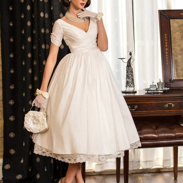 satin tea length dress Ivory A-Line Tea-Length Evening with Draped V-Neck Bodice Introducing the WD680 Color:Gold Champagne Bouquet Custom-made dress shirts with ALL STYLES