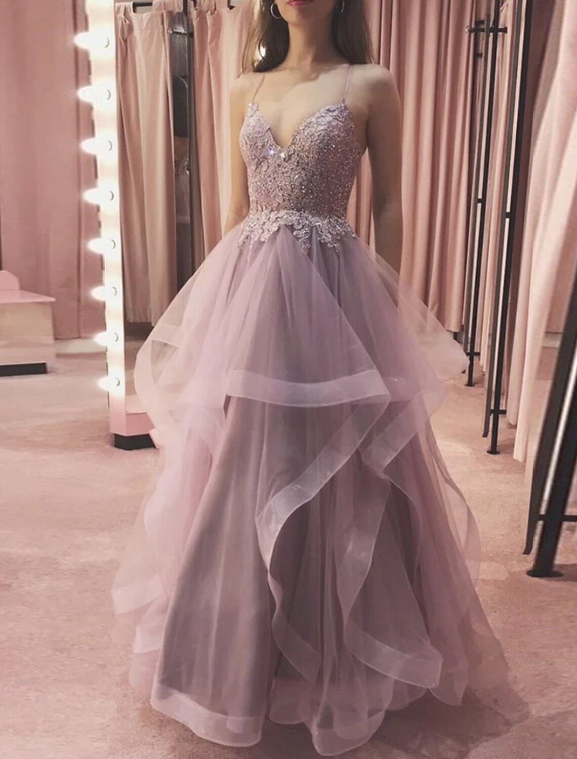 Abiti da ballo a trapezio, eleganti, da festa, lunghi fino al pavimento, senza maniche, scollo a V, in raso con applicazioni di perline