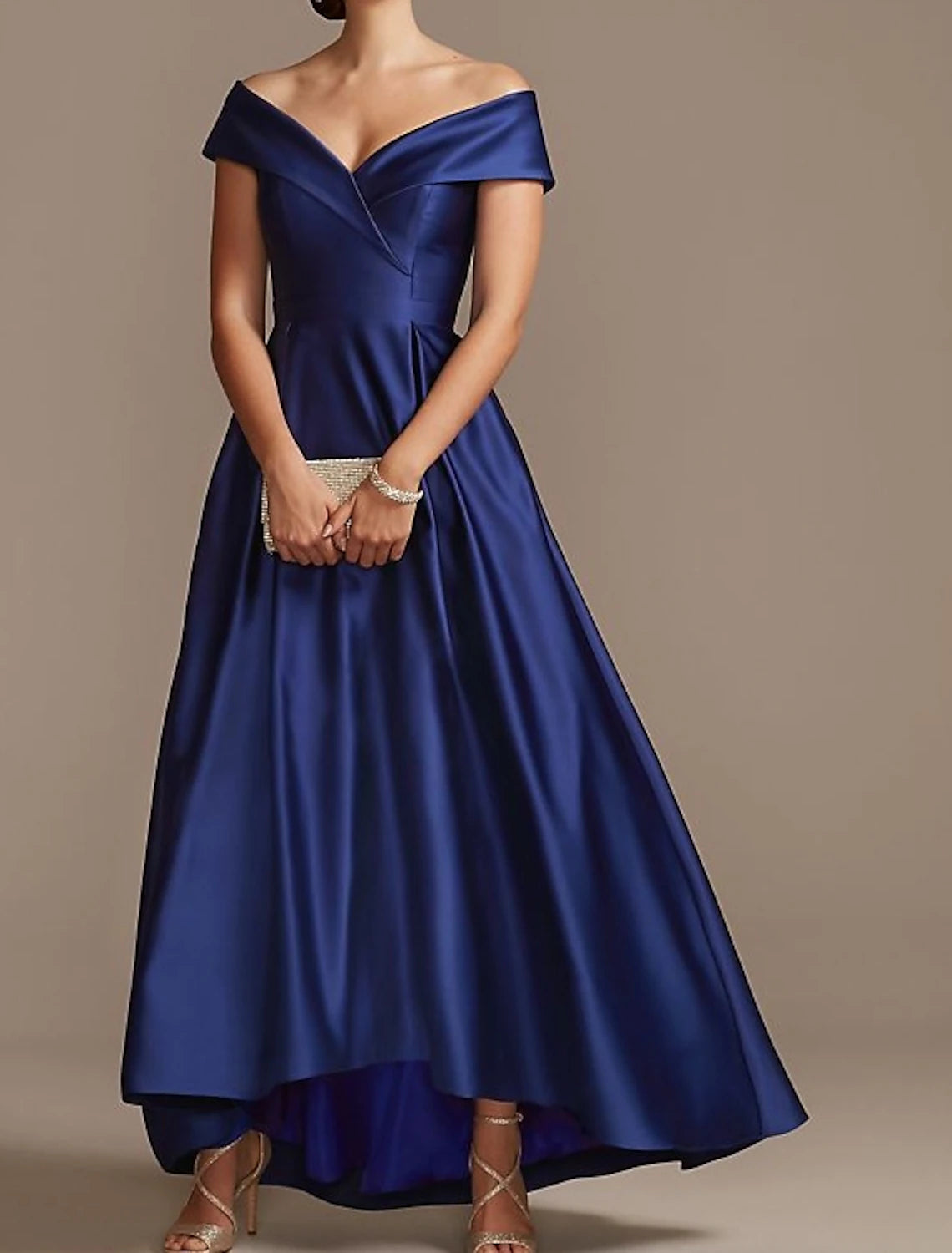 Royal Blue Satin Off-the-Shoulder A-Line High-Low Dress