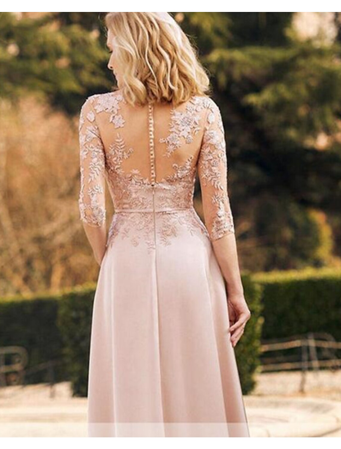 Abito da madre della sposa a tubino, semplice ed elegante, con scollo gioiello, lunghezza pavimento, in raso italiano, maniche lunghe, senza applicazioni di fascia/nastro