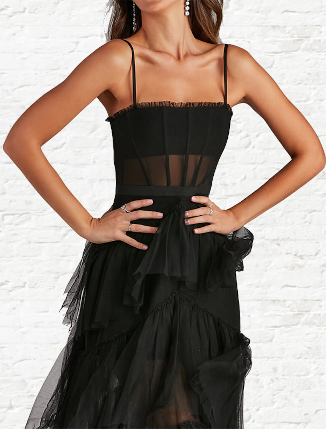 Abiti da ballo a trapezio, corsetti, abiti da festa, lunghezza alla caviglia, senza maniche, senza spalline, in tulle, con schiena a scala e volant, colore puro