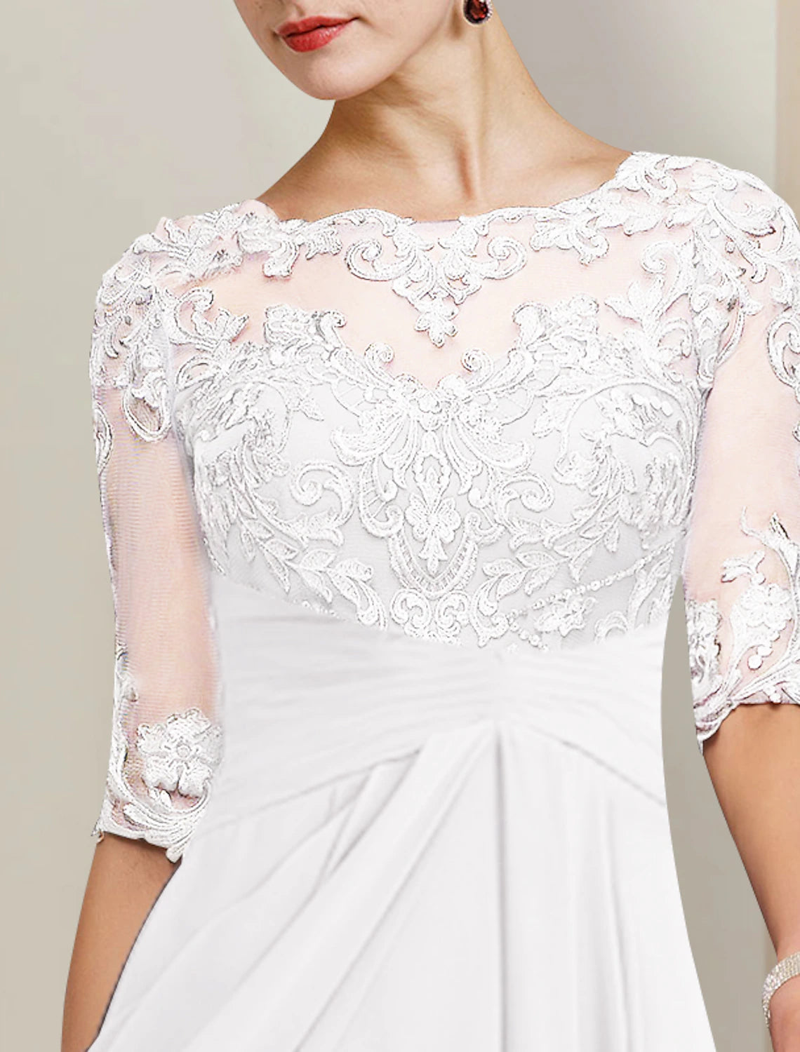 Vestidos de novia sencillos para despedida de soltera, corte A, escote en V, manga 3/4, largo hasta la rodilla, de gasa, con apliques, color liso