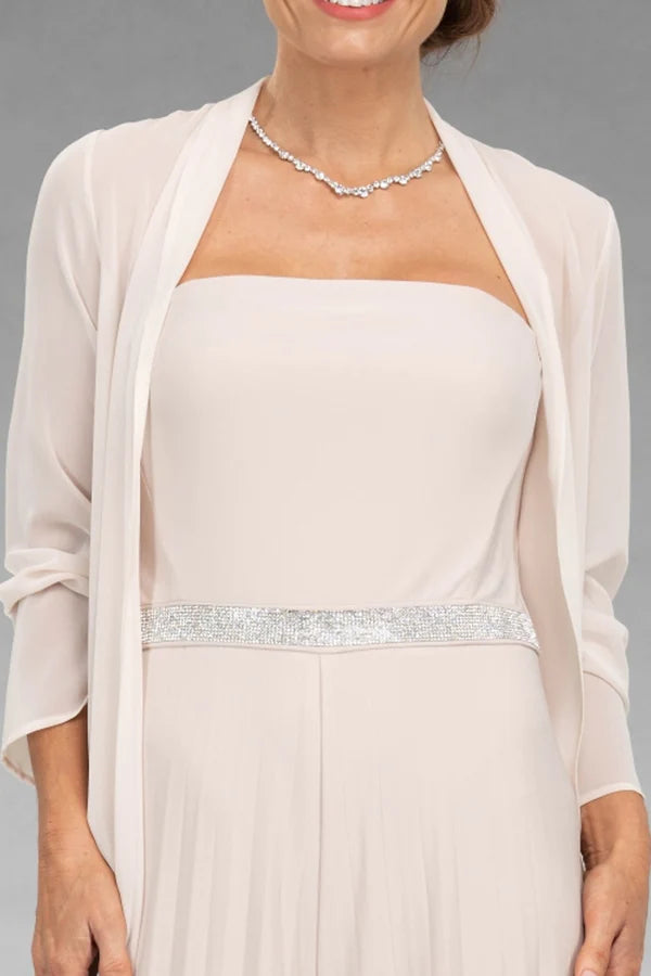 Blushing Pink Chiffon Jumpsuit with Straight Neck & Embellished Waistband for Evening Parties & Wedding Guests