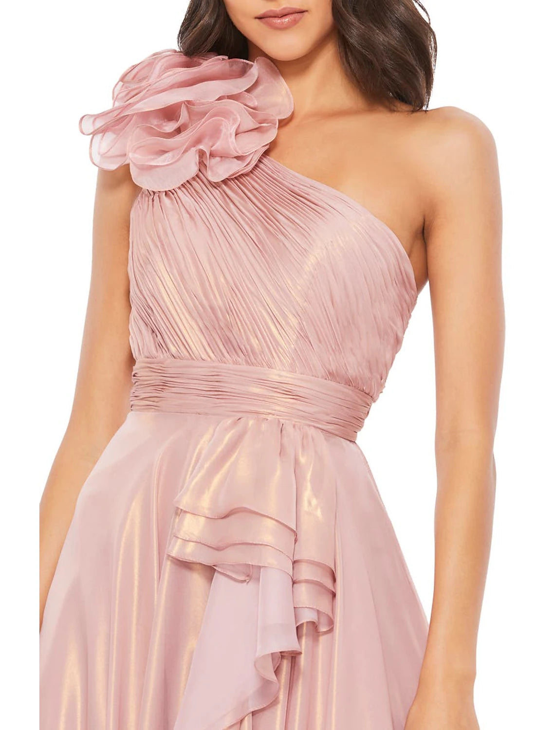 Abiti da ballo a trapezio, abito da sposa floreale, cravatta nera, lunghezza al pavimento, senza maniche, spalle scoperte, chiffon e raso con balze arricciate