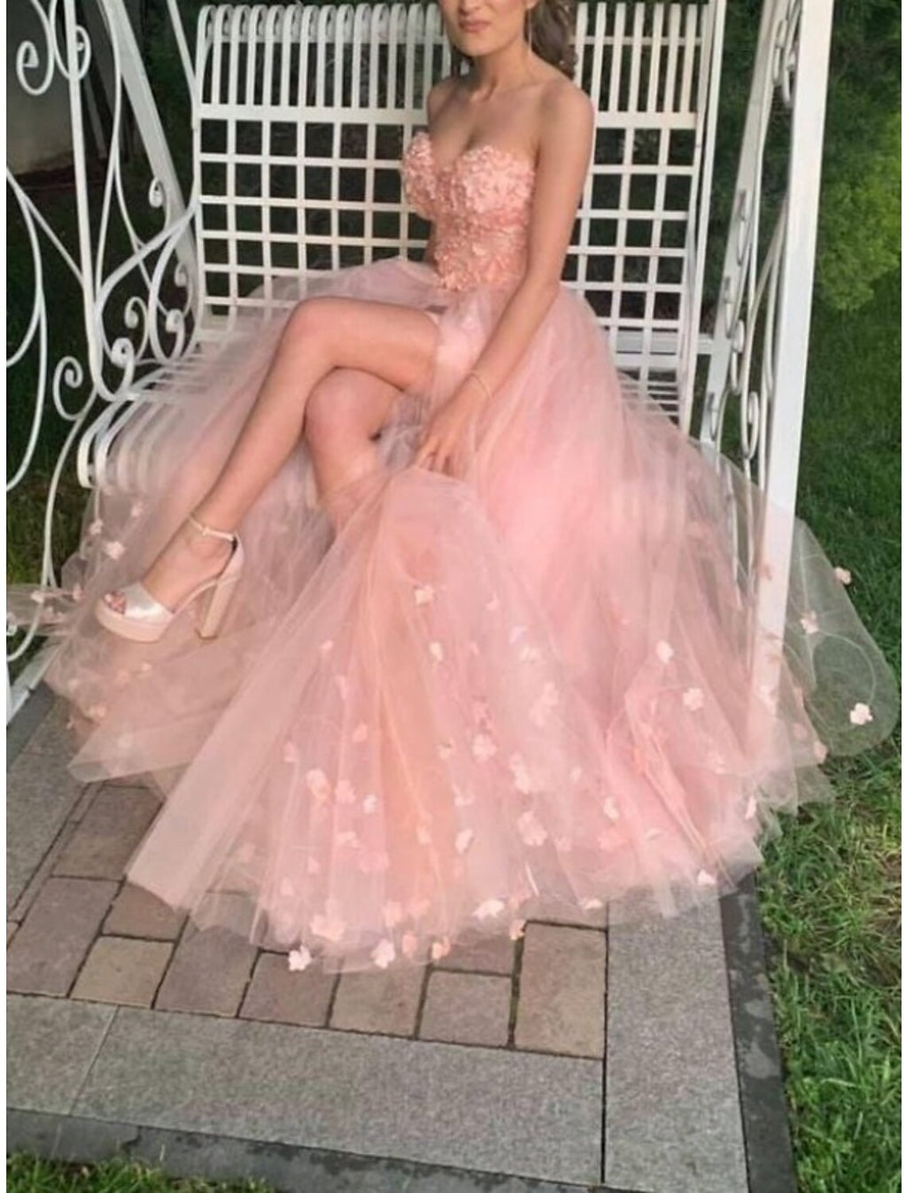 Abiti da ballo a tubino / colonna, abiti da ballo a sirena, da sposa, da festa, senza maniche, con strascico a ruota, in tulle con applicazioni ricamate