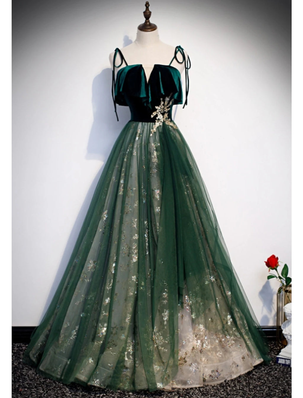 Green Velvet Sweetheart A-Line Floor-Length Evening Dress