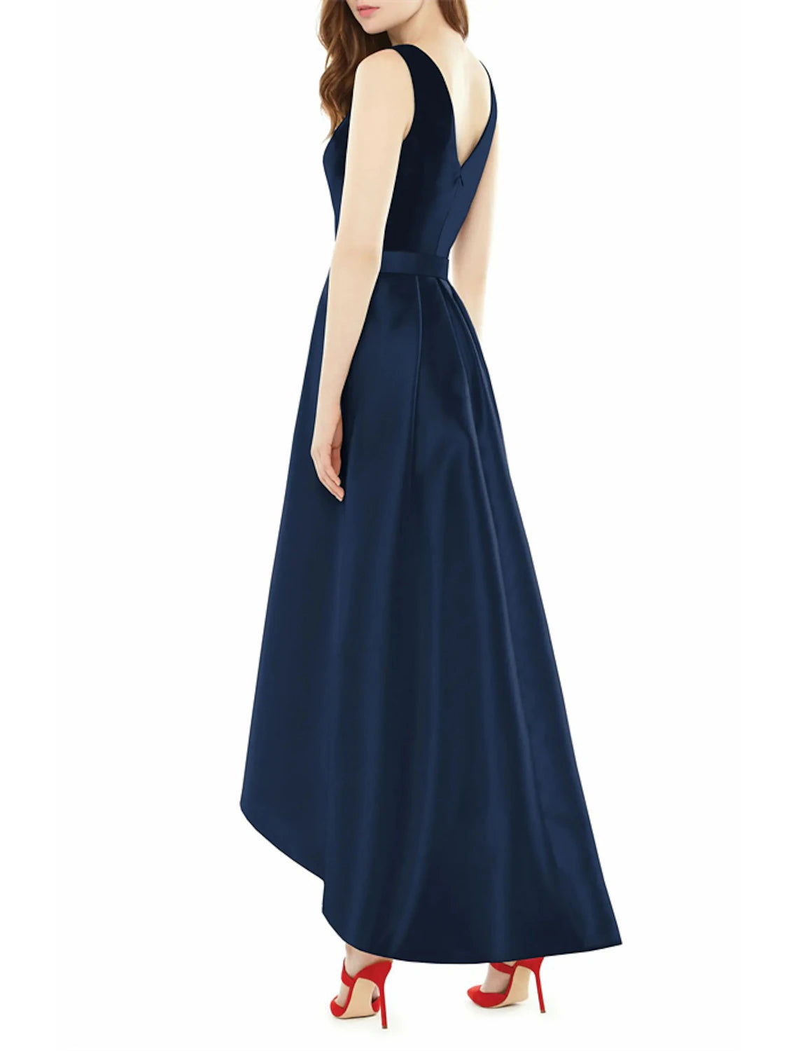 Abiti da sposa a trapezio, eleganti, semi formali, asimmetrici, senza maniche, scollo a V, tasche, raso con frange, 2025