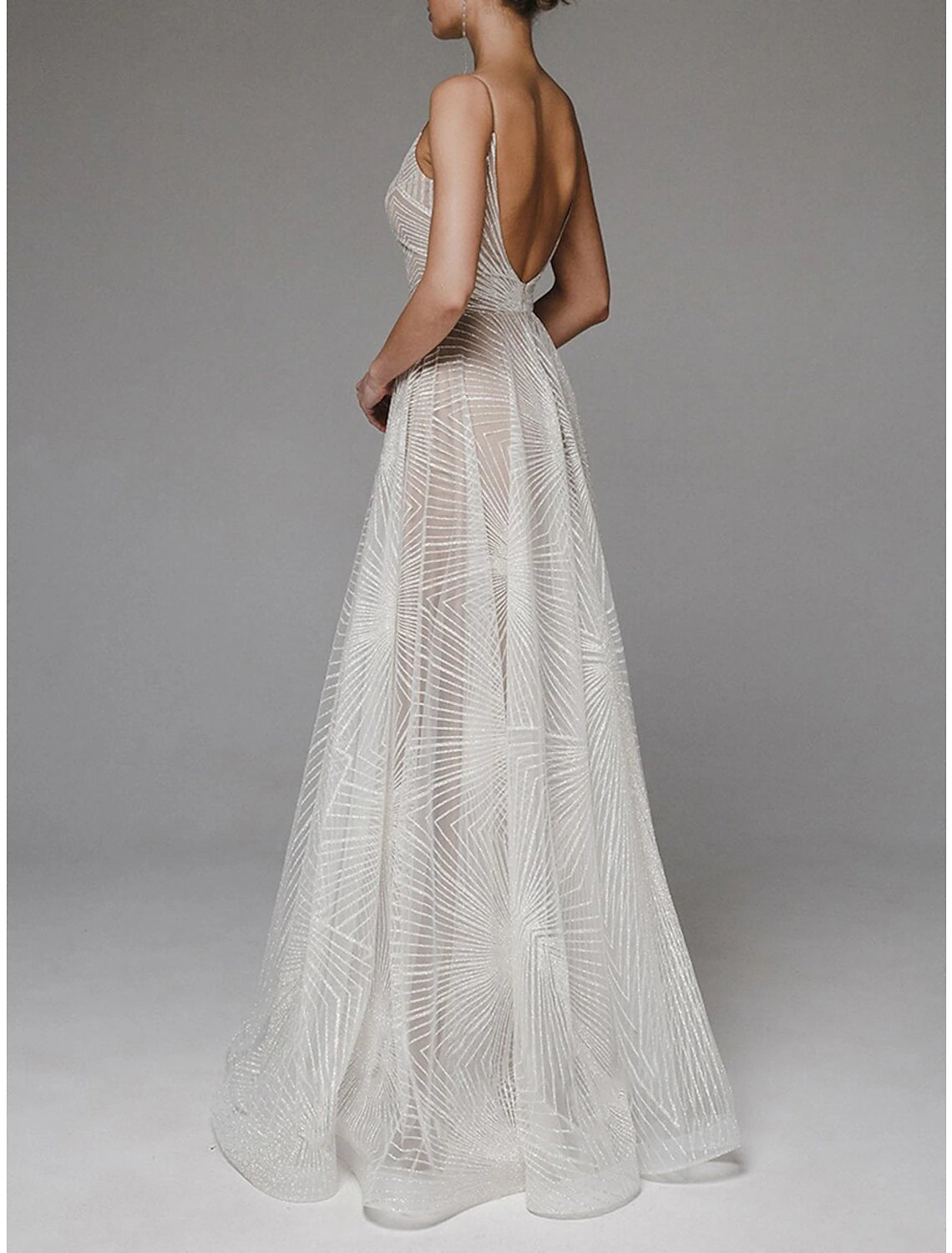 Abiti da ballo a trapezio, abiti sexy da cerimonia, da invitata a nozze, da fidanzamento, lunghi fino al pavimento, senza maniche, spalline sottili, in tulle, senza schienale, con ricami