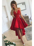Vestidos de fiesta de graduación de corte A, vestido de fiesta de bienvenida, asimétrico, sin mangas, cuello en V, satén con pliegues