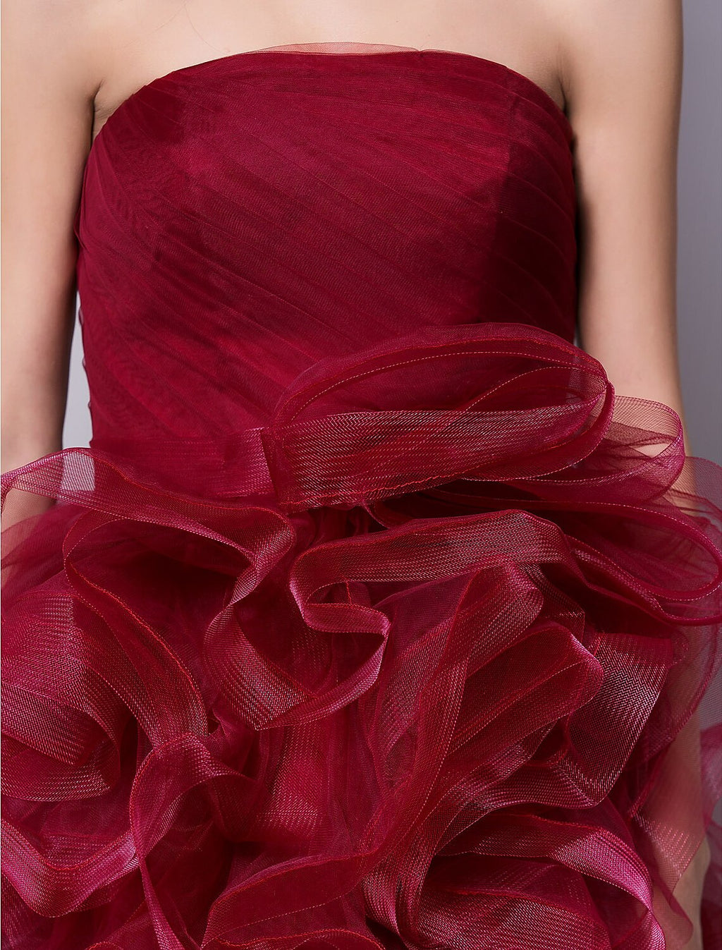 Burgundy Satin Strapless Short A-Line Evening Dress