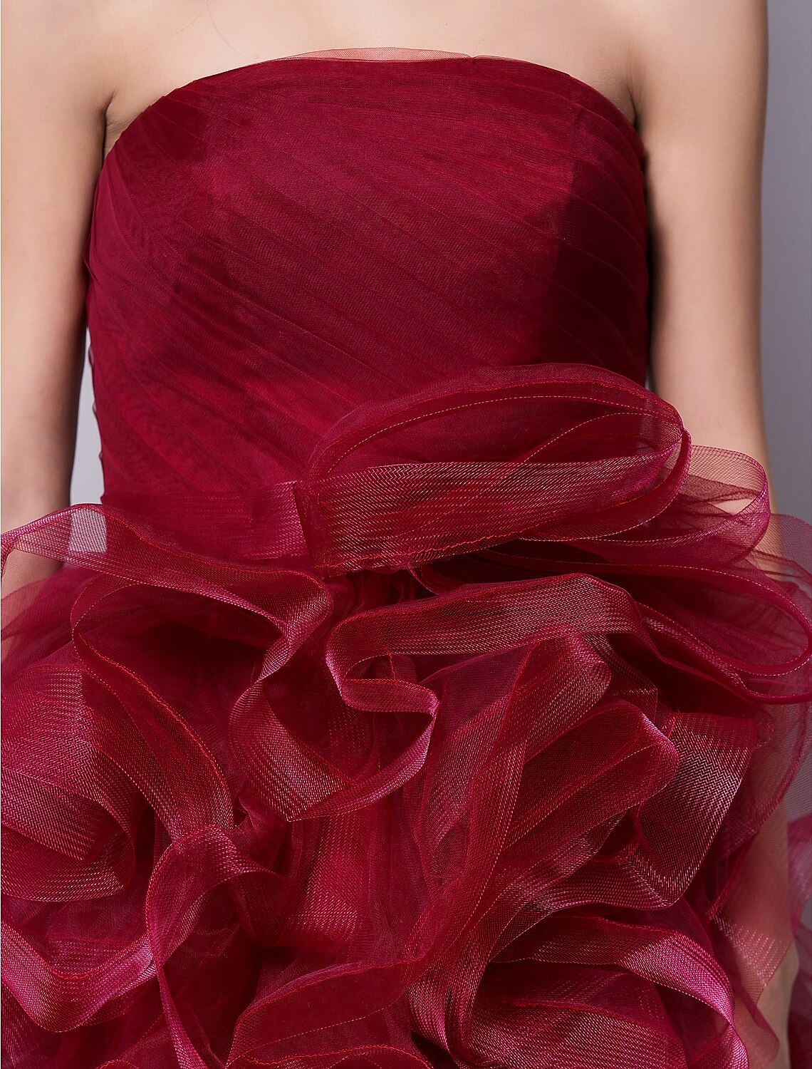Burgundy Satin Strapless Short A-Line Evening Dress