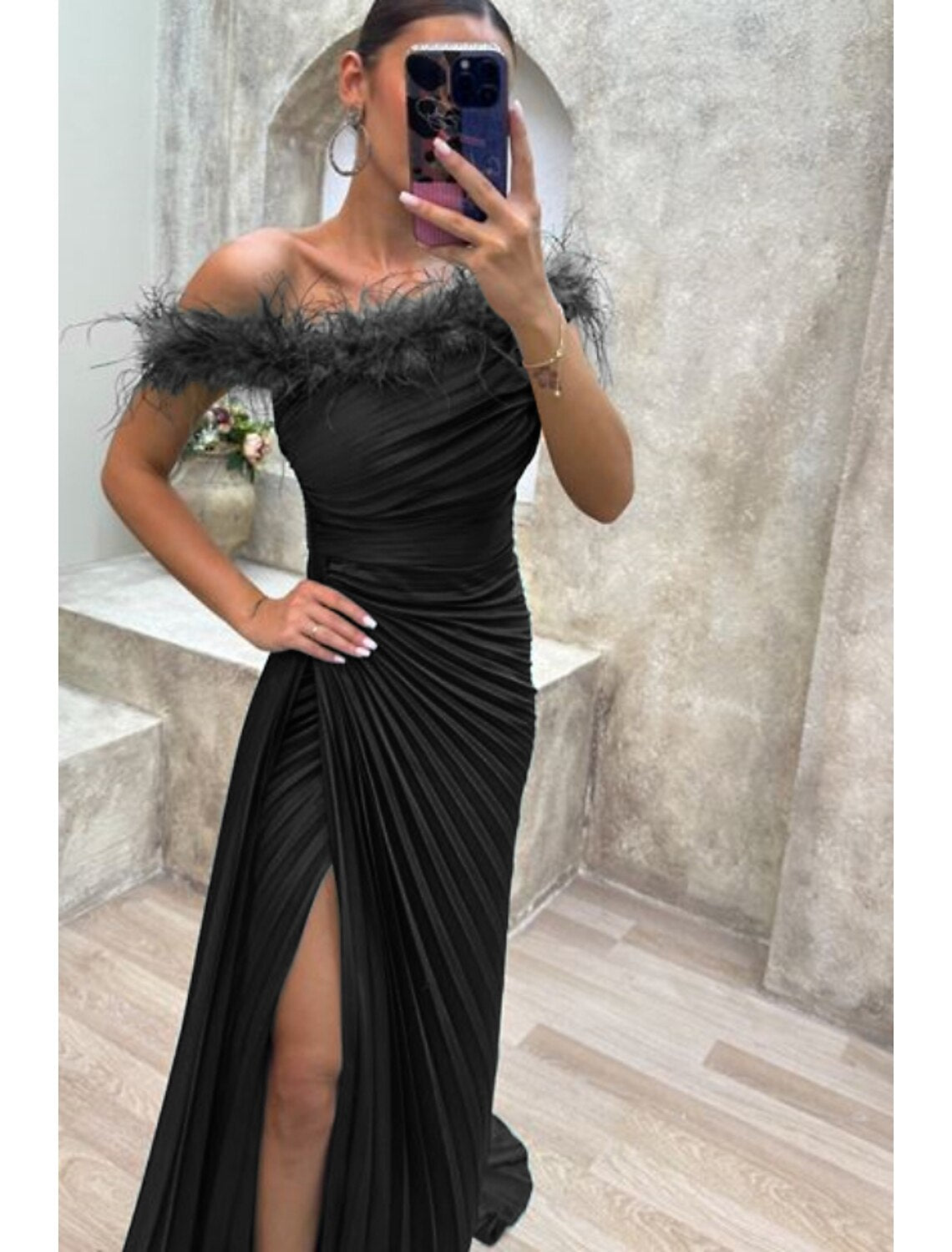 Elegant Silver Satin One Shoulder Floor-Length Evening Dress
