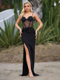 Black Mesh sheath-column sweetheart zipper-back floor-length Dress - Jimiss