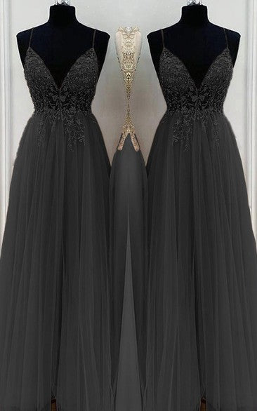 Vestido de fiesta Jimiss de corte A/elegante, de gasa con cuentas, tirantes finos, sin mangas y largo hasta el suelo 