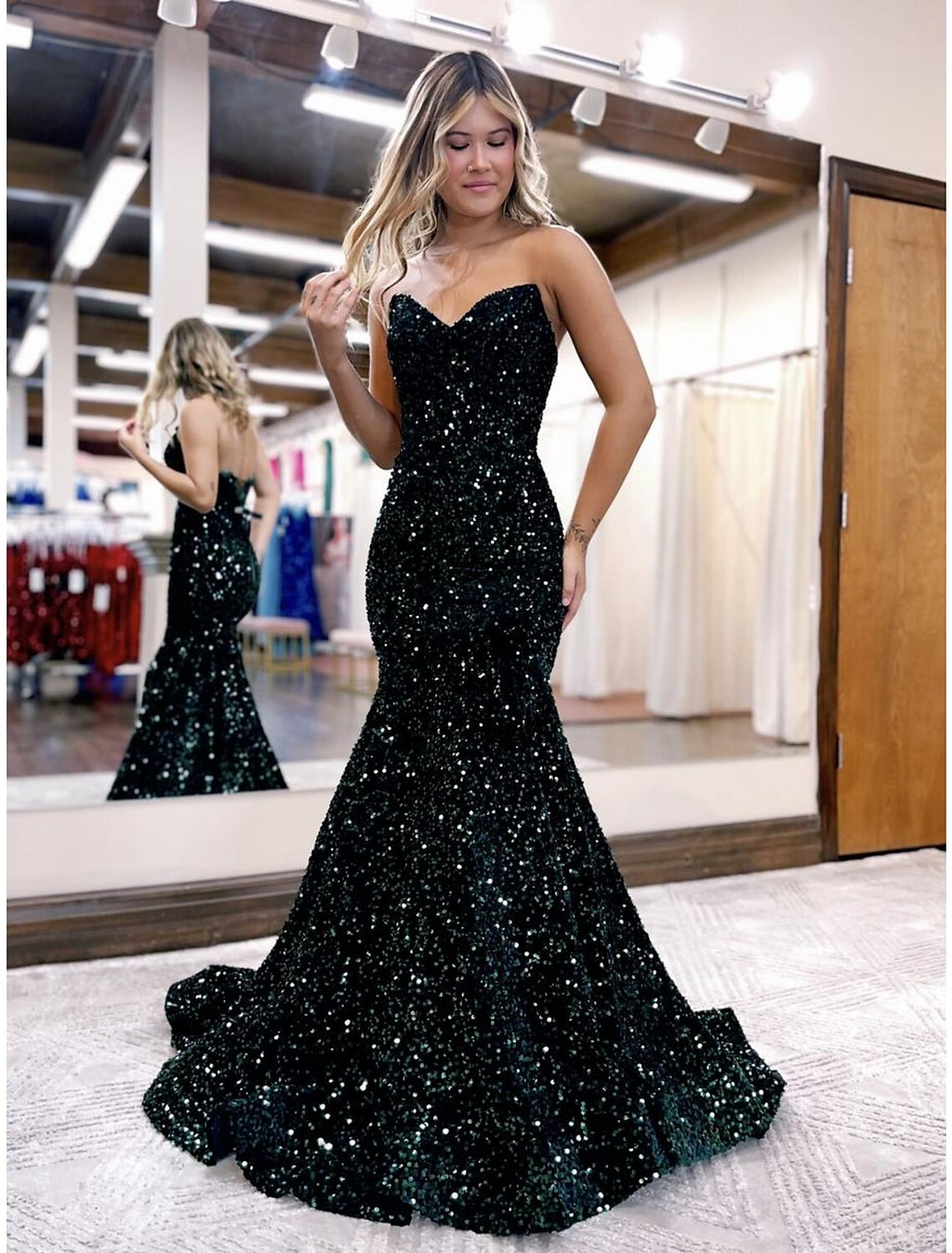 Royal Blue Sequin Sweetheart Mermaid Floor-Length Evening Dress