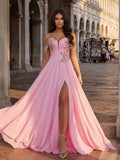 Blushing Pink Chiffon A-Line Sweetheart Zipper-Back Floor-Length Dress - Jimiss