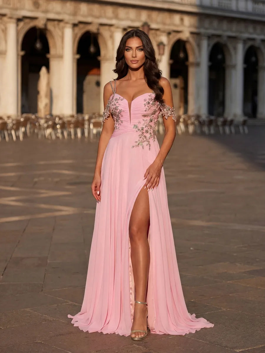 Blushing Pink Chiffon A-Line Sweetheart Zipper-Back Floor-Length Dress - Jimiss