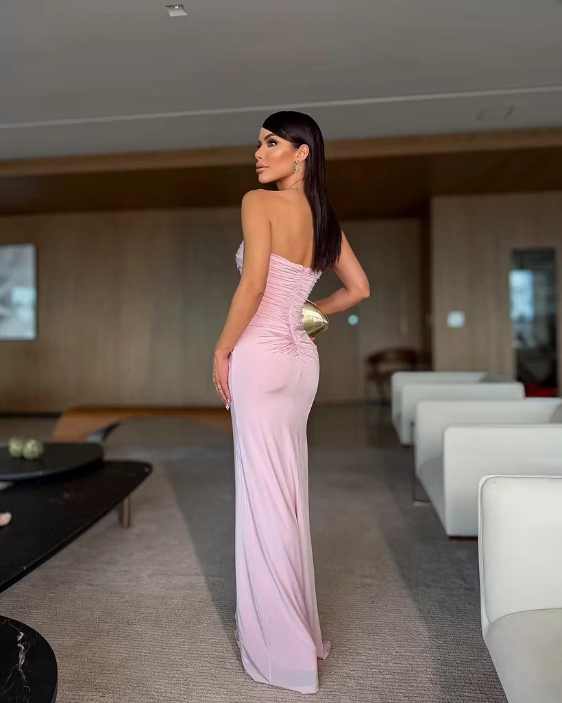 Blushing Pink Jersey Sheath Sweetheart Zipper Back Floor Length Dress Back View - Jimiss