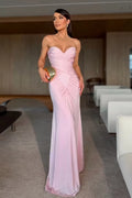 Blushing Pink Jersey Sheath Sweetheart Zipper Back Floor Length Dress Front View - Jimiss