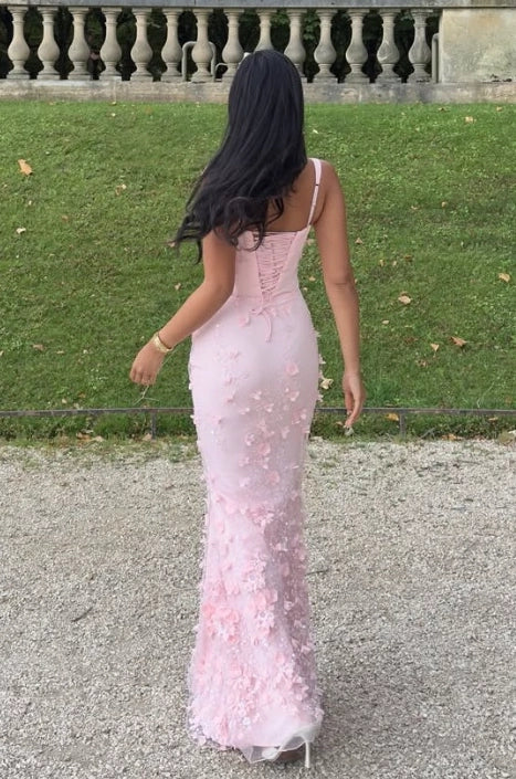 Blushing Pink Mesh Mermaid Square Neck Lace-up Corset Back Floor Length Dress - Jimiss