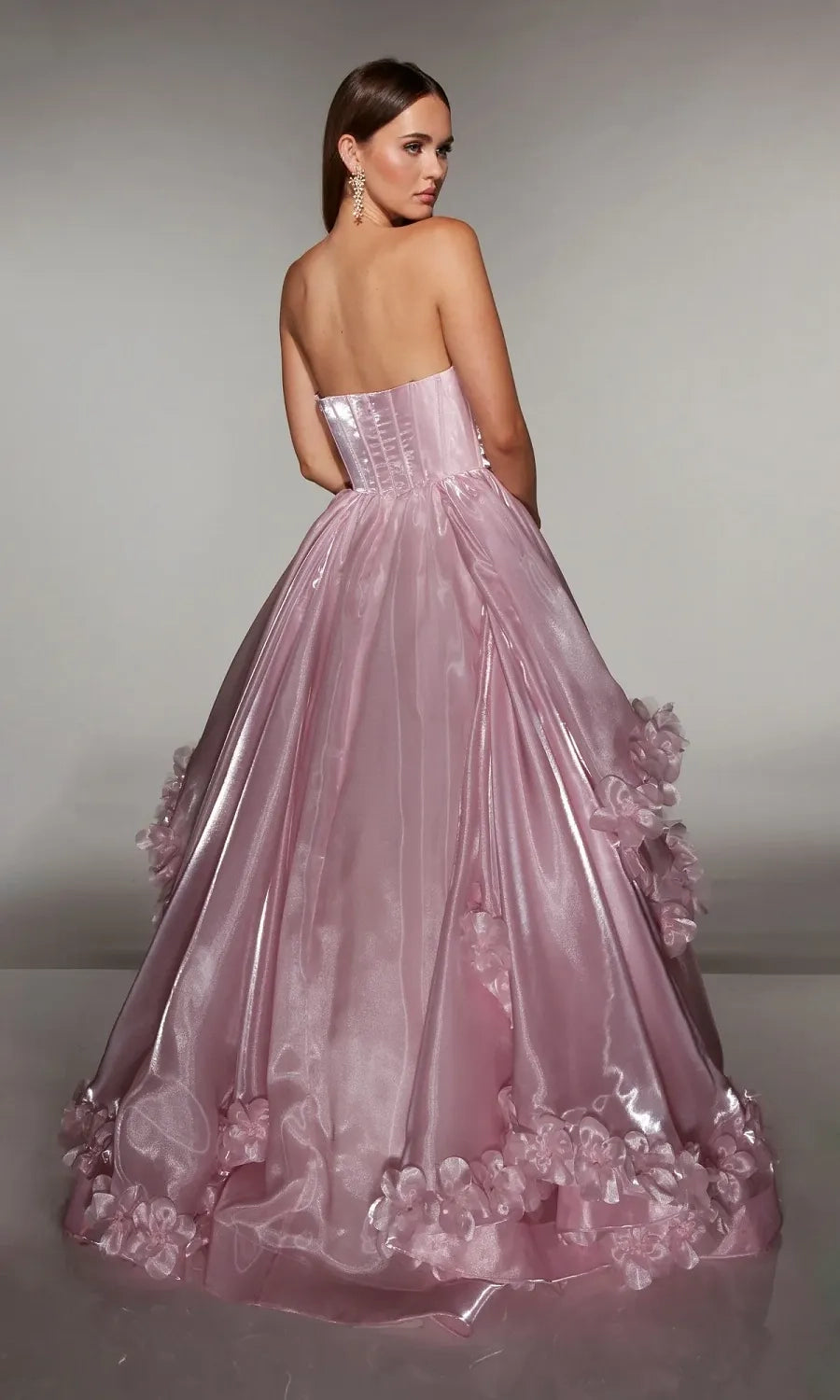 Blushing Pink Organza Ball Gown Sweetheart Lace Up Back Floor Length Dress Back View - Jimiss