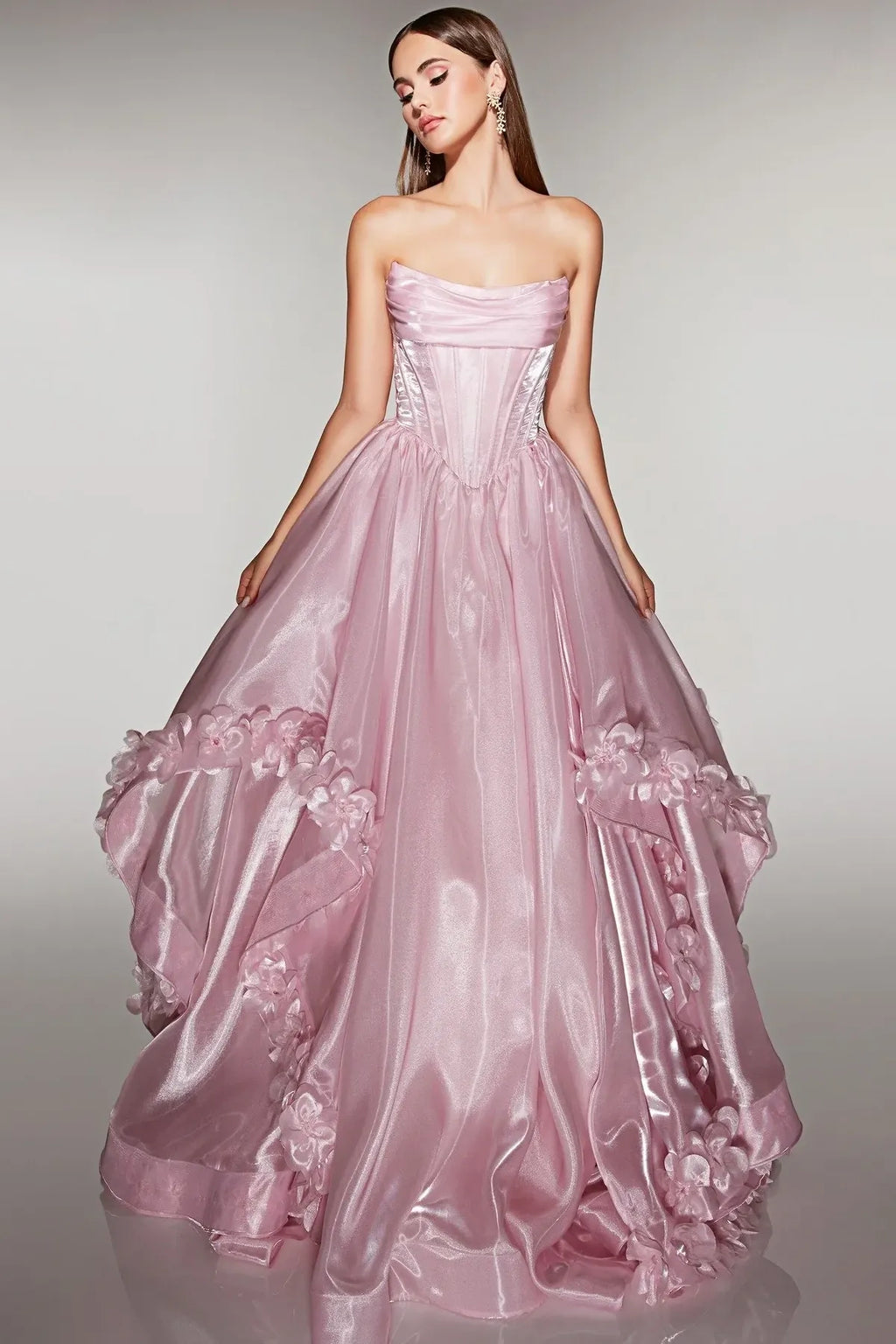 Blushing Pink Organza Ball Gown Sweetheart Lace Up Back Floor Length Dress Front View - Jimiss