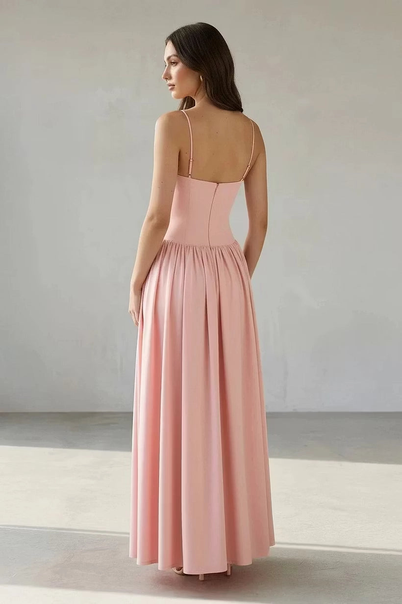 Blushing Pink Satin A-Line Sweetheart Zipper Back Floor-Length Dress Back View - Jimiss