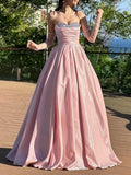 Blushing Pink Satin ball-gown sweetheart lace-up-back floor-length Dress - Jimiss