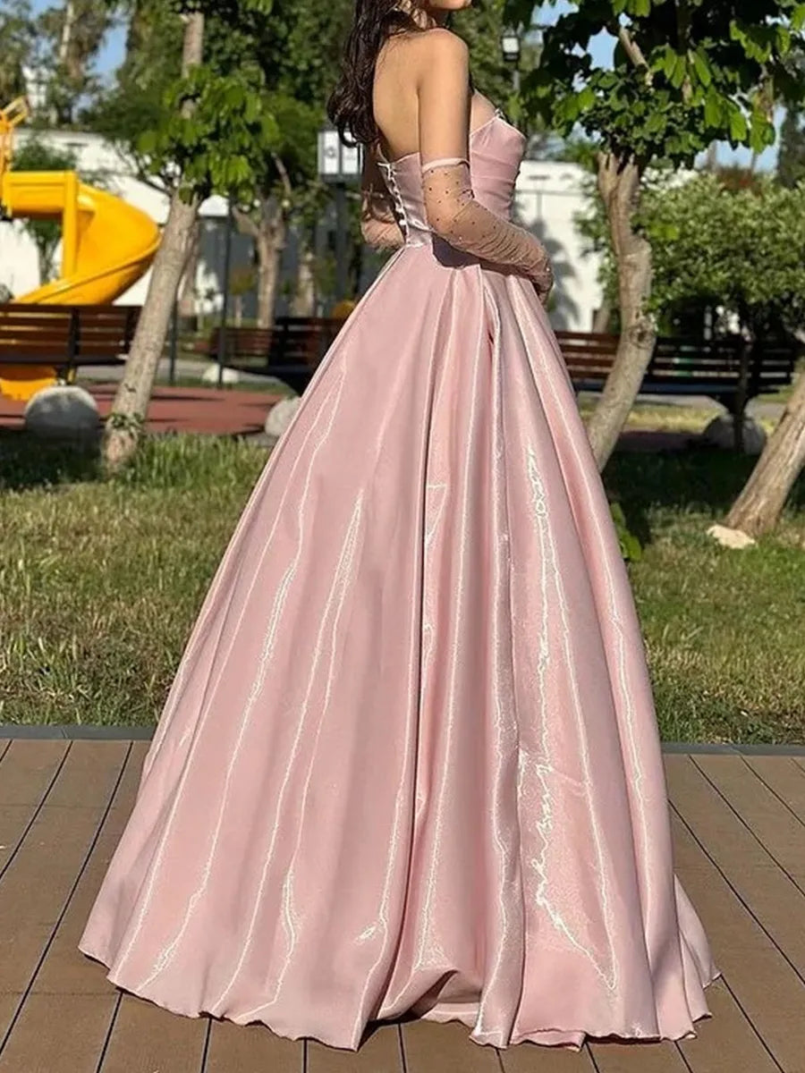 Blushing Pink Satin ball-gown sweetheart lace-up-back floor-length Dress - Jimiss