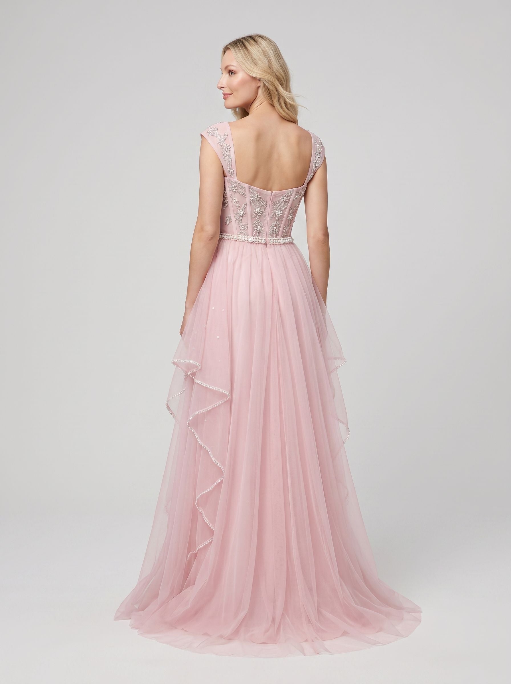 Blushing Pink Tulle A-Line Sweetheart Zipper Back Floor-Length Dress - Jimiss