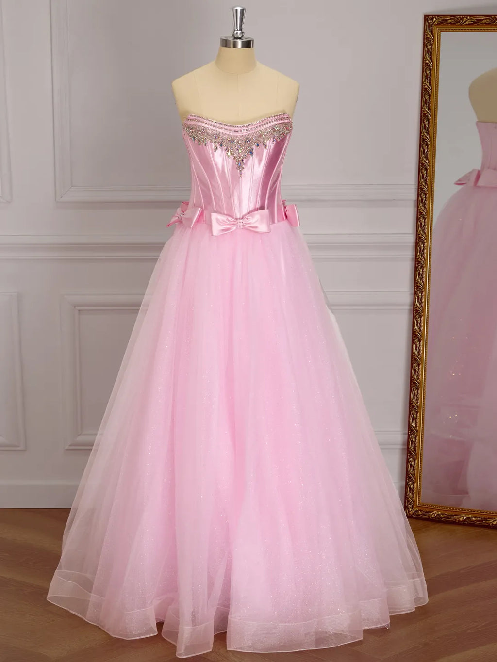 Blushing Pink Tulle & Satin ball-gown sweetheart zipper-back floor-length Dress - Jimiss