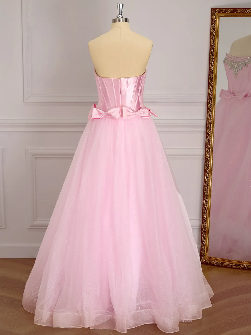 Blushing Pink Tulle & Satin ball-gown sweetheart zipper-back floor-length Dress - Jimiss