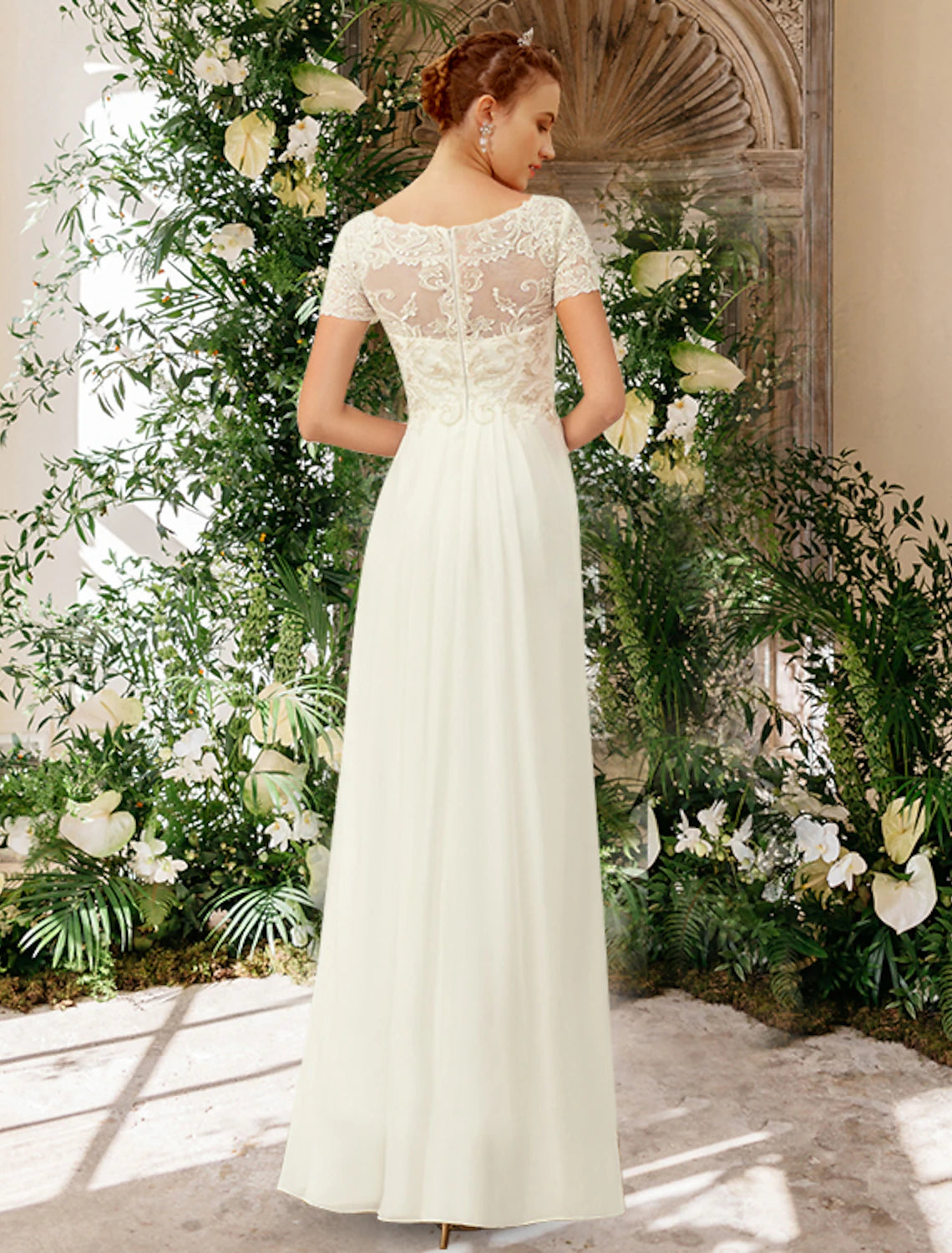 Vestidos de novia de playa, corte A, escote en V, manga corta, largo hasta el suelo, de gasa, con pliegues y apliques, para bodas de verano, ropa de mujer.