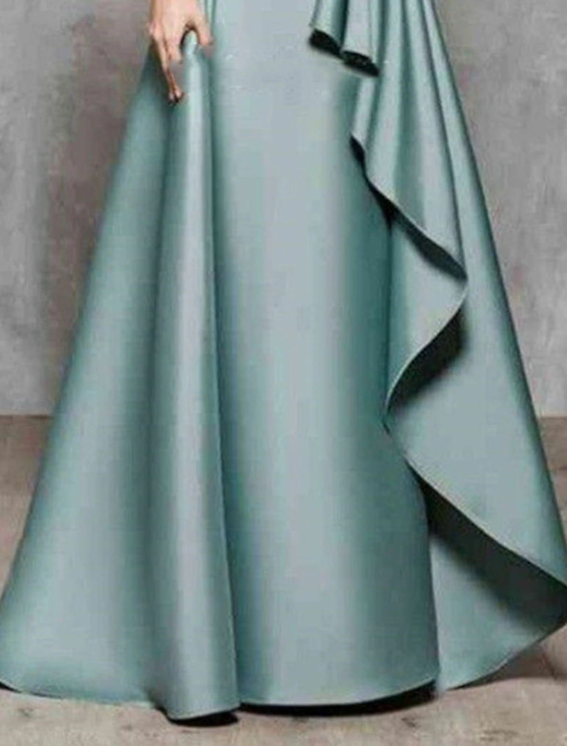 Dusty Blue A-Line Floor-Length Dress with Boat Neck Lace Bodice