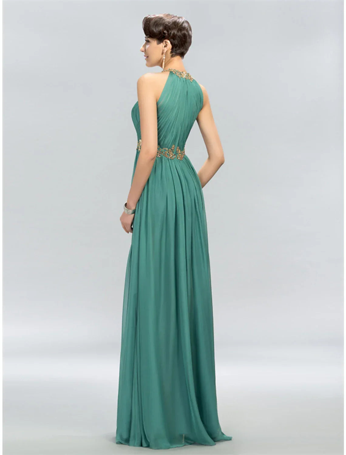 Royal Blue Halter Neck A-Line Chiffon Evening Dress
