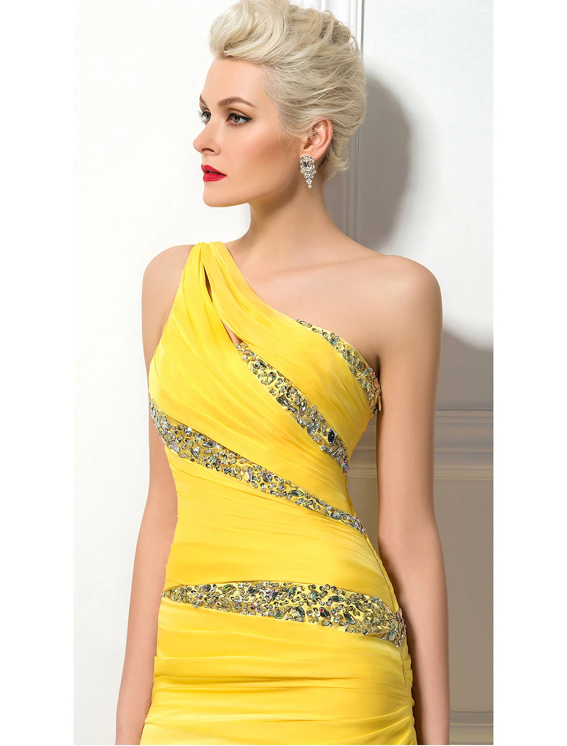 Yellow Chiffon One Shoulder Sheath/column Floor-Length Evening Dress