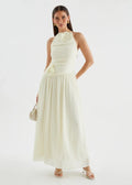 Butter Chiffon A-Line Halter Cross-Back Ankle-Length Dress Front View - Jimiss