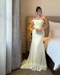 Butter Yellow Chiffon Mermaid Off The Shoulder Zipper Back Floor Length Dress Front View - Jimiss