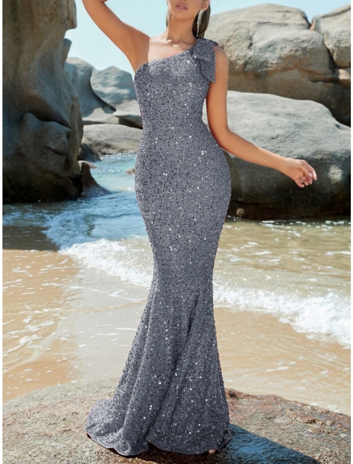 Red Sequin Mermaid Floor-Length Evening Dress