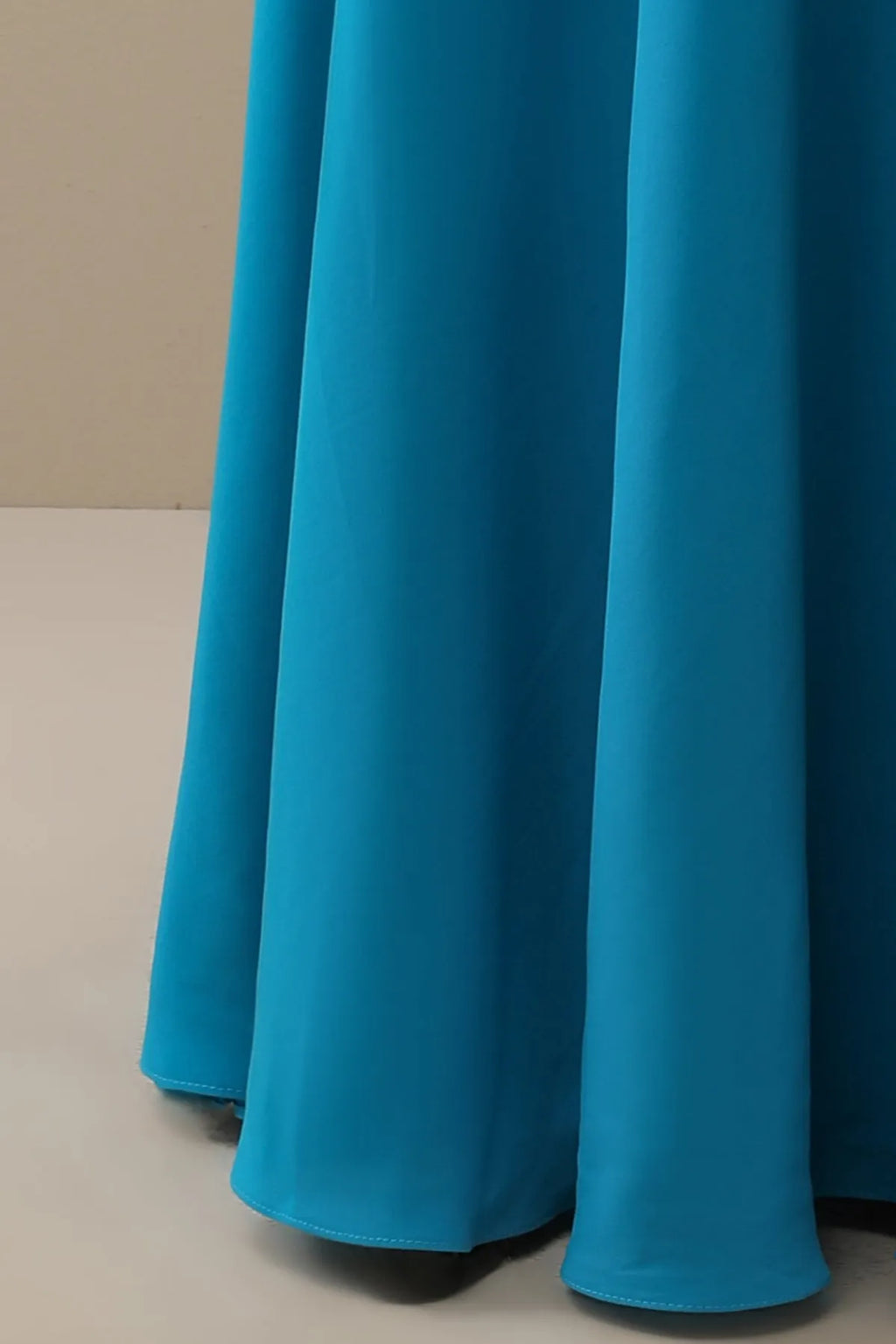 Blue Chiffon A-Line Floor-Length Dress with Lace bodice + Short sleeves
