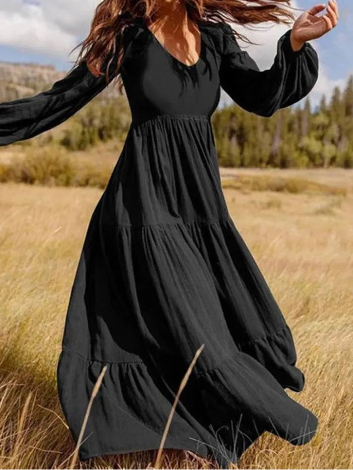 Vestido de fiesta negro con dobladillo grande para mujer con temperamento de viajero