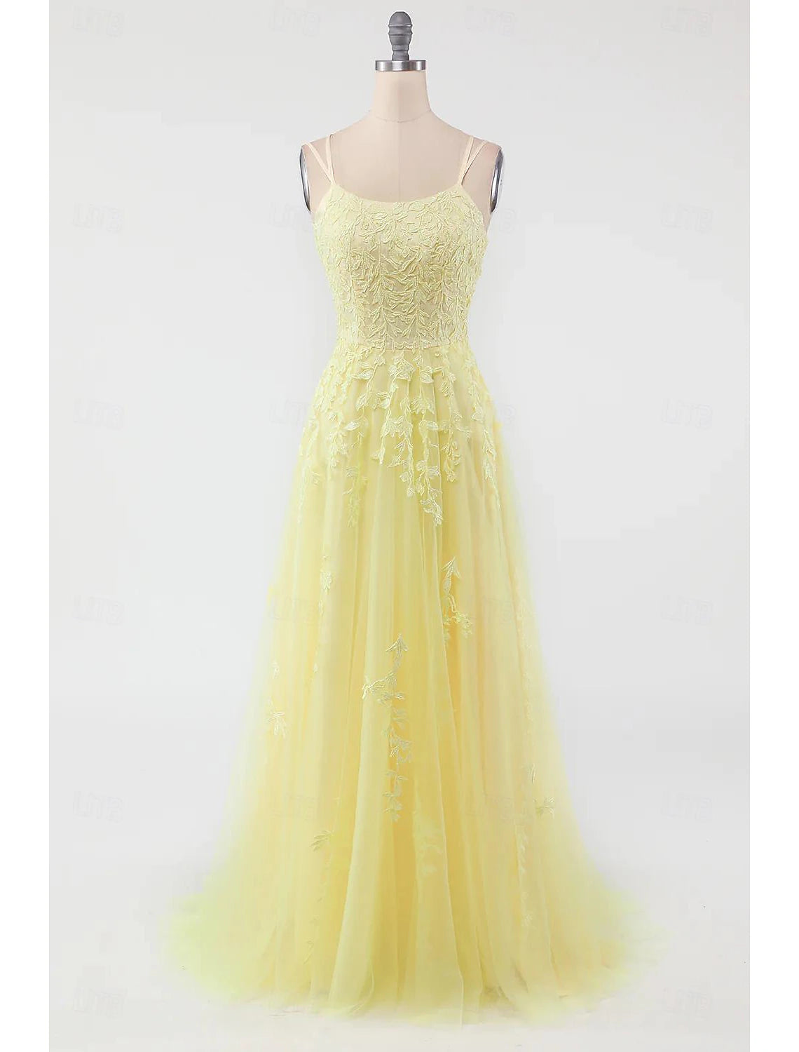 Sky Blue A-Line Floor-Length Bridesmaid Dress with Lace Appliques