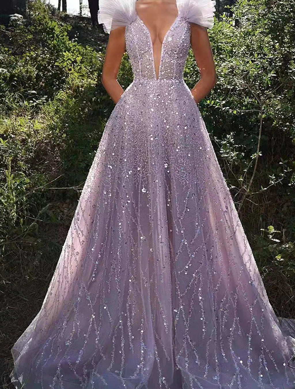 Vestidos de fiesta de corte A, brillantes y con brillo, formales, para bodas, hasta el suelo, sin mangas, cuello en V, con lentejuelas y espalda descubierta.