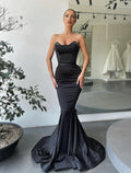Black Satin Mermaid Sweetheart Floor-Length Dress